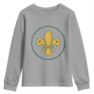 Scout Law Values Youth Sweatshirt Scouting Troop Leader Fleur-de-Lis TS02 Sport Gray Print Your Wear