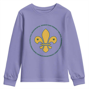 Scout Law Values Youth Sweatshirt Scouting Troop Leader Fleur-de-Lis TS02 Violet Print Your Wear