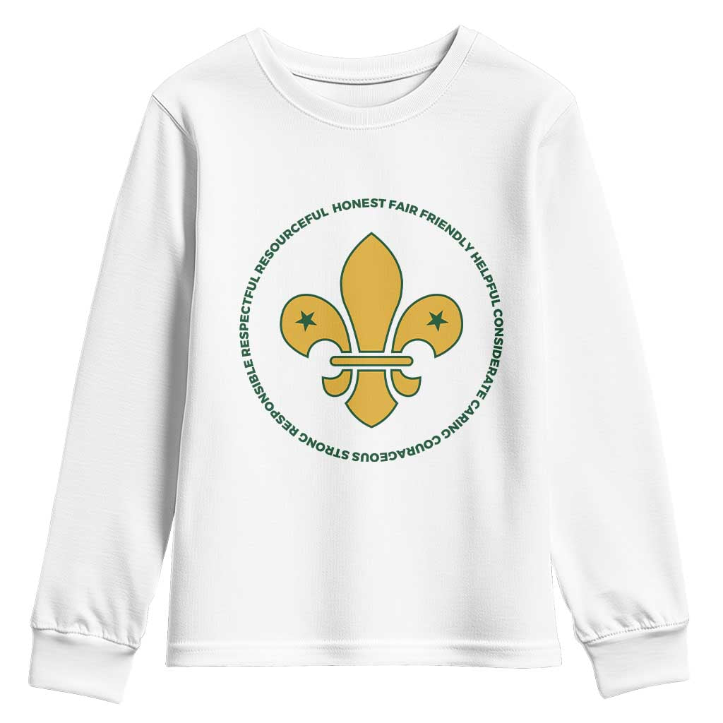 Scout Law Values Youth Sweatshirt Scouting Troop Leader Fleur-de-Lis TS02 White Print Your Wear