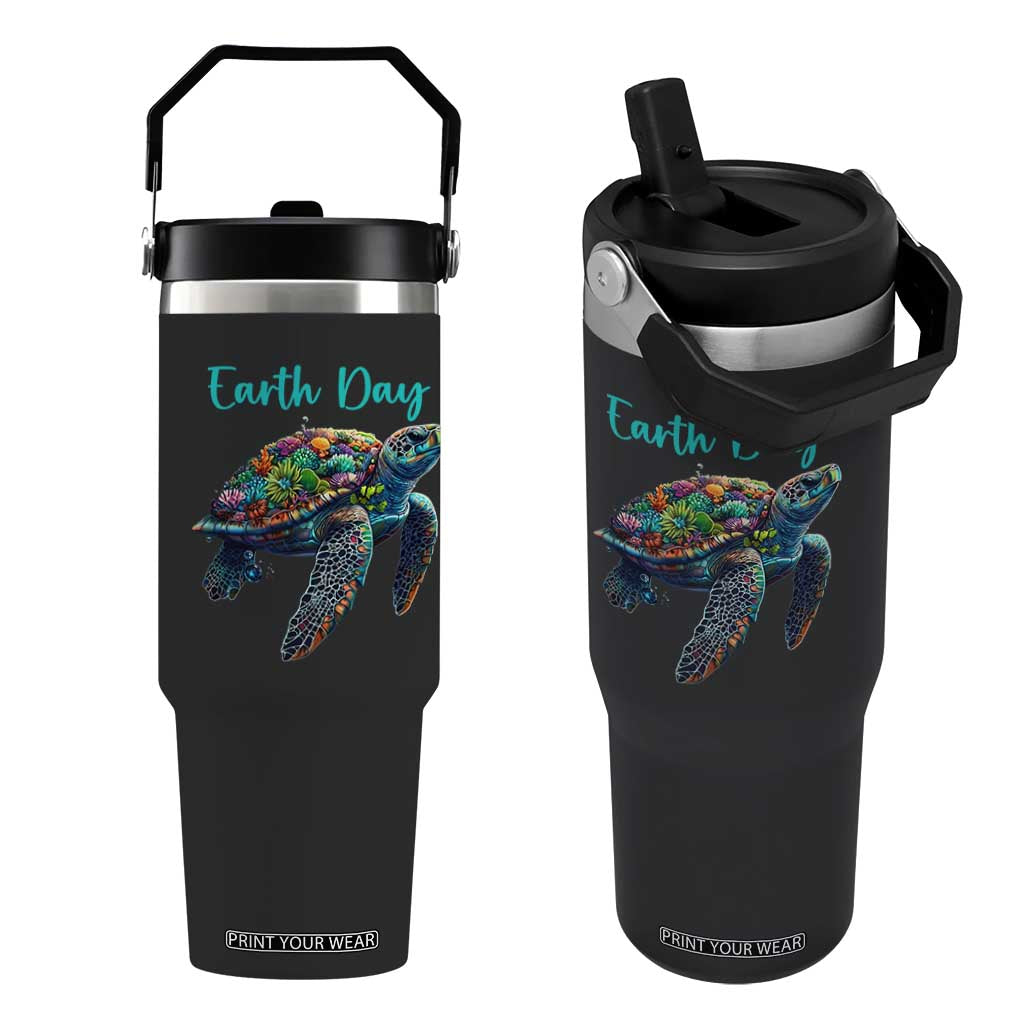 Sea Turtle Earth Day Flip Straw Tumbler Save The Earth TS02 One Size: 30 oz Black Print Your Wear