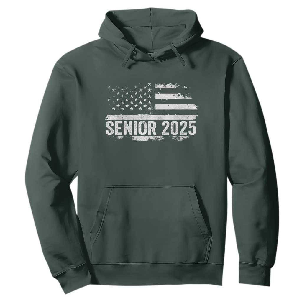 Senior 2025 Graduation Hoodie Class Of 2025 Vintage American Flag TS11 Dark Forest Green Print Your Wear
