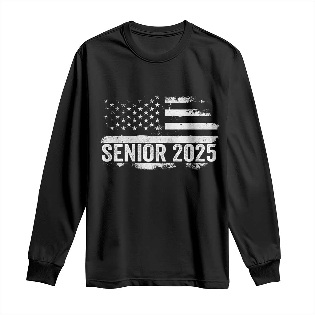 Senior 2025 Graduation Long Sleeve Shirt Class Of 2025 Vintage American Flag TS11 Black Print Your Wear