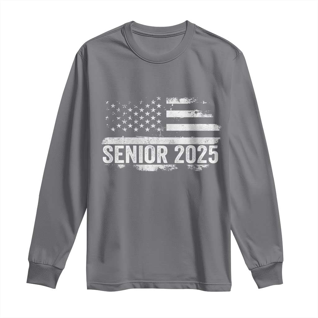 Senior 2025 Graduation Long Sleeve Shirt Class Of 2025 Vintage American Flag TS11 Charcoal Print Your Wear