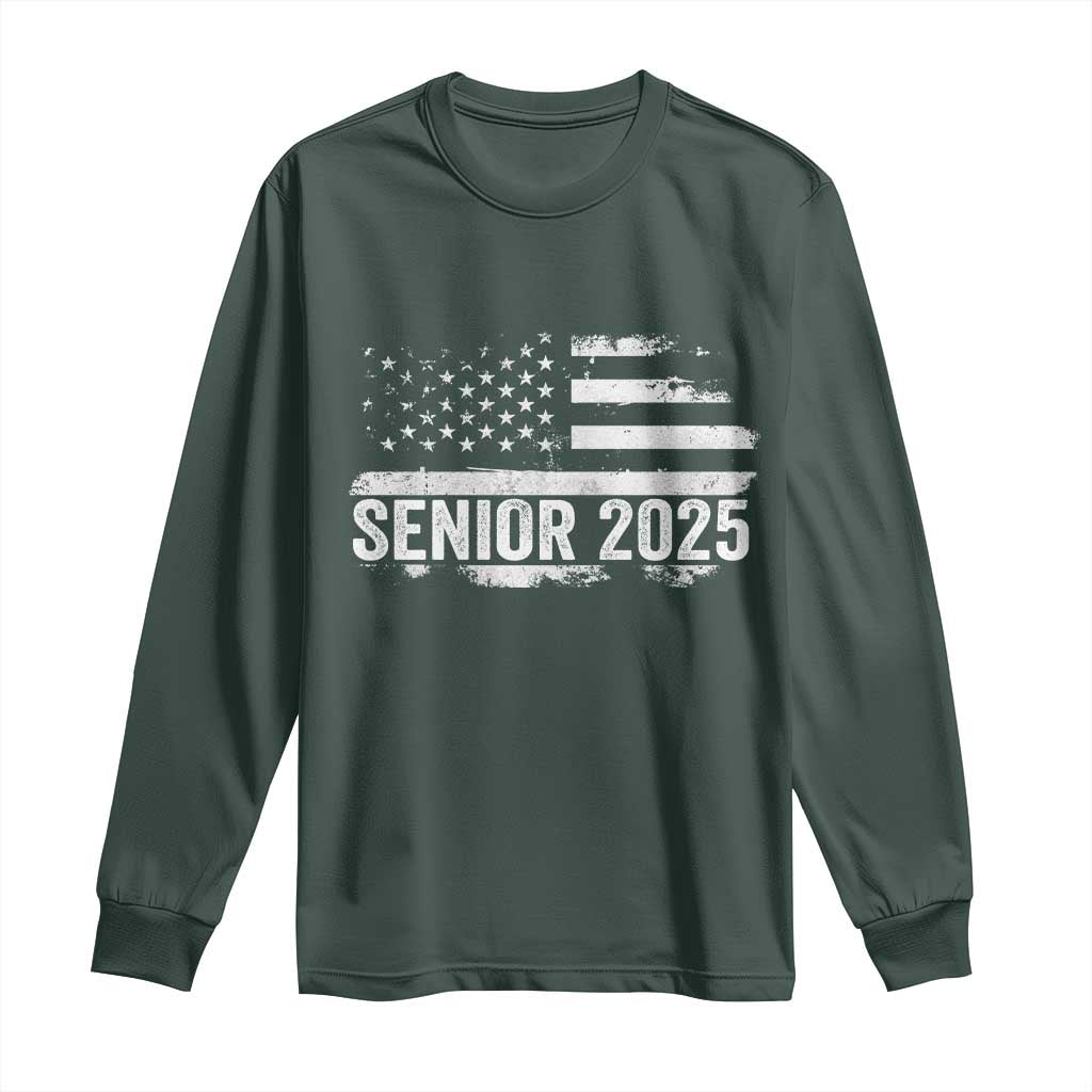 Senior 2025 Graduation Long Sleeve Shirt Class Of 2025 Vintage American Flag TS11 Dark Forest Green Print Your Wear