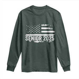 Senior 2025 Graduation Long Sleeve Shirt Class Of 2025 Vintage American Flag TS11 Dark Forest Green Print Your Wear