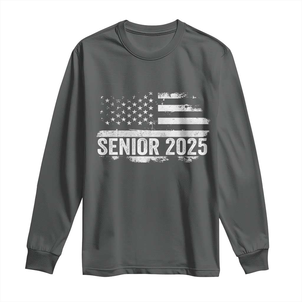 Senior 2025 Graduation Long Sleeve Shirt Class Of 2025 Vintage American Flag TS11 Dark Heather Print Your Wear