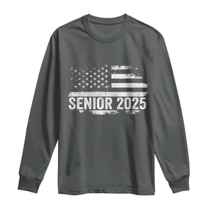 Senior 2025 Graduation Long Sleeve Shirt Class Of 2025 Vintage American Flag TS11 Dark Heather Print Your Wear