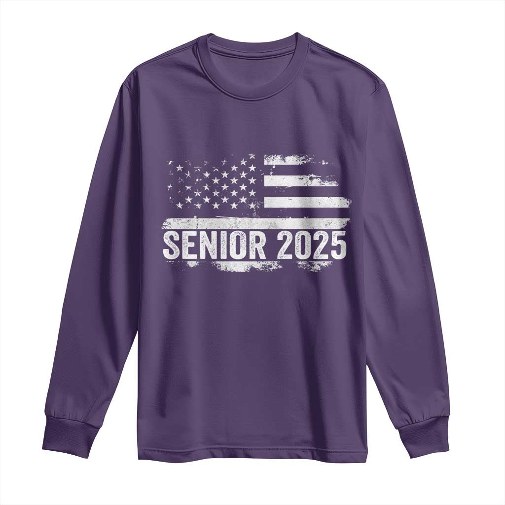 Senior 2025 Graduation Long Sleeve Shirt Class Of 2025 Vintage American Flag TS11 Purple Print Your Wear