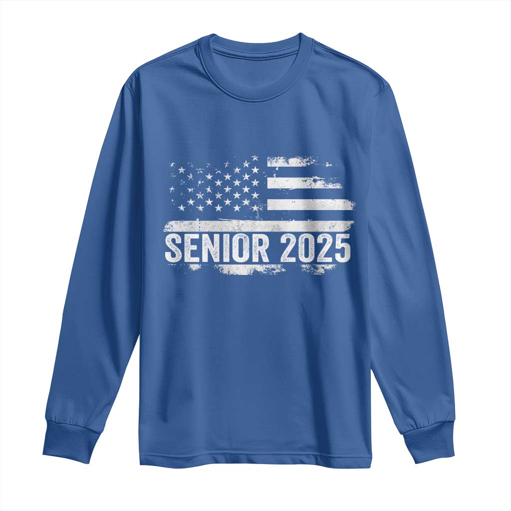 Senior 2025 Graduation Long Sleeve Shirt Class Of 2025 Vintage American Flag TS11 Royal Blue Print Your Wear