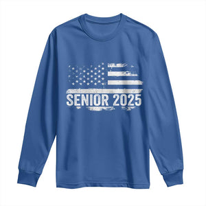 Senior 2025 Graduation Long Sleeve Shirt Class Of 2025 Vintage American Flag TS11 Royal Blue Print Your Wear