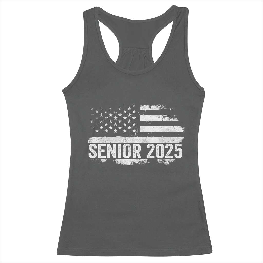 Senior 2025 Graduation Racerback Tank Top Class Of 2025 Vintage American Flag TS11 Dark Heather Print Your Wear