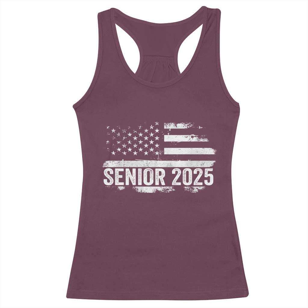 Senior 2025 Graduation Racerback Tank Top Class Of 2025 Vintage American Flag TS11 Maroon Print Your Wear