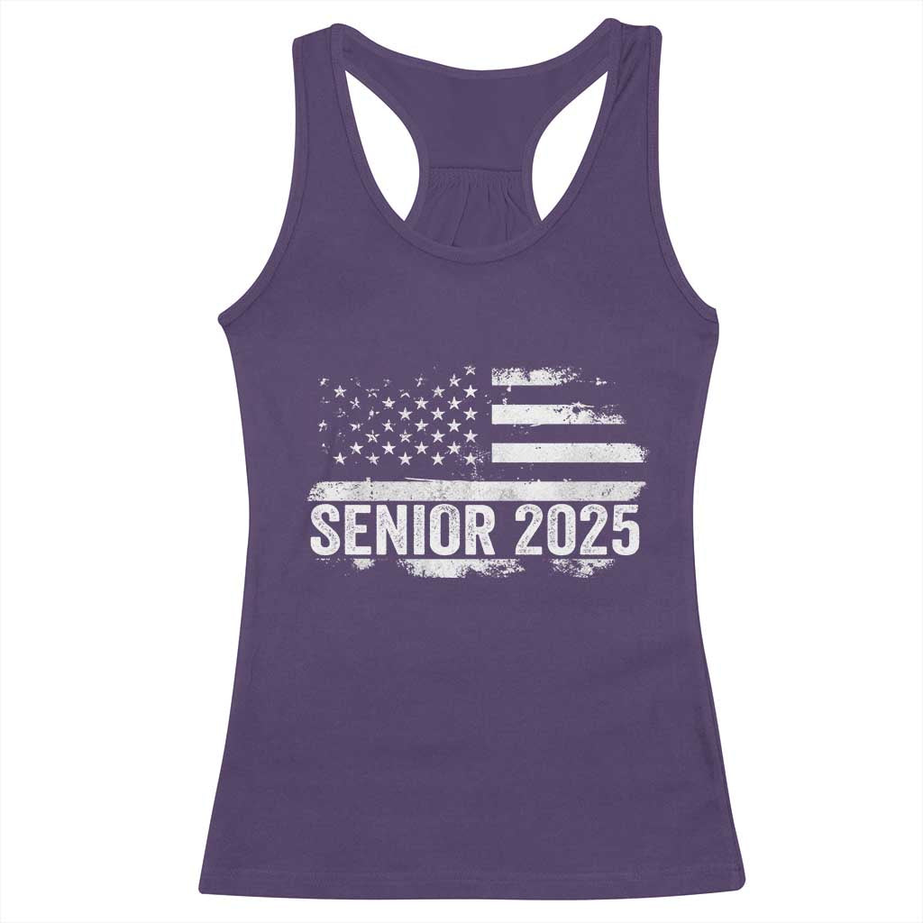 Senior 2025 Graduation Racerback Tank Top Class Of 2025 Vintage American Flag TS11 Purple Print Your Wear