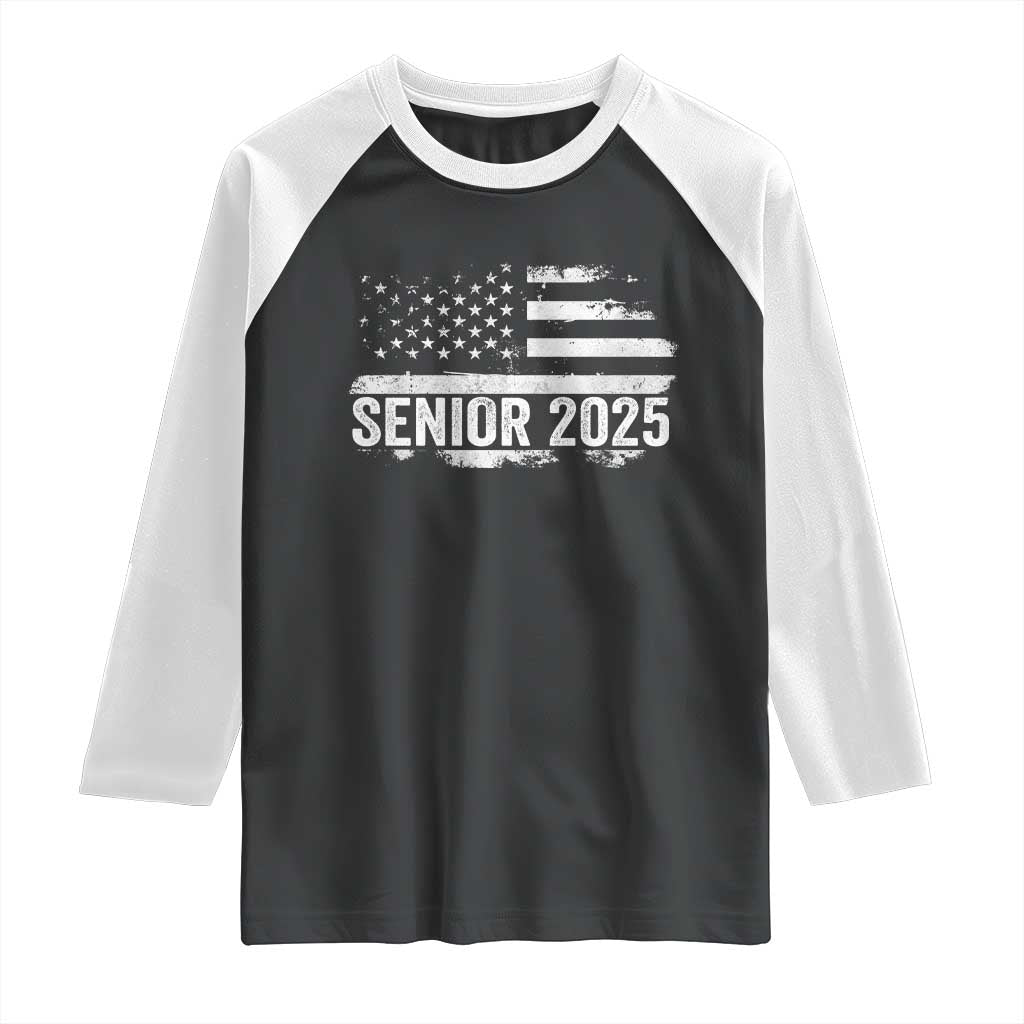 Senior 2025 Graduation Raglan Shirt Class Of 2025 Vintage American Flag TS11 Black White Print Your Wear