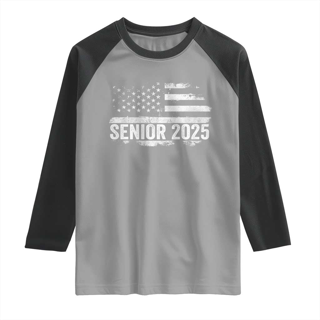 Senior 2025 Graduation Raglan Shirt Class Of 2025 Vintage American Flag TS11 Sport Gray Black Print Your Wear