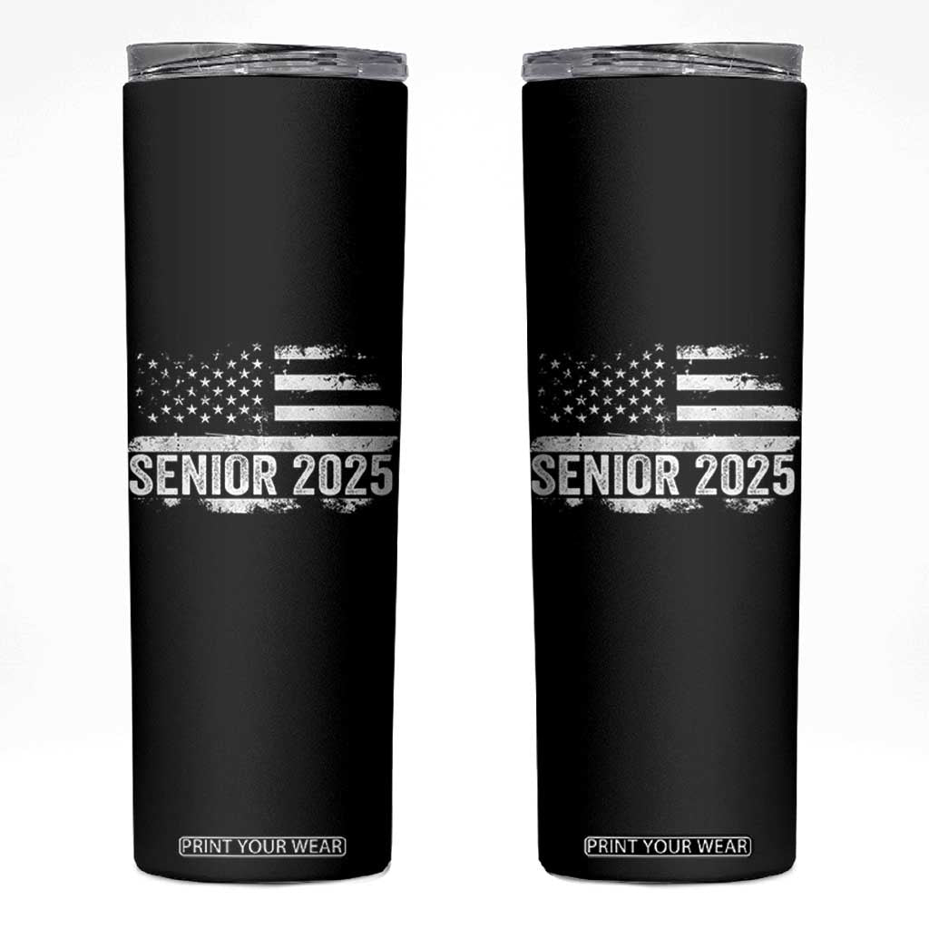 Senior 2025 Graduation Skinny Tumbler Class Of 2025 Vintage American Flag TS11 Black Print Your Wear