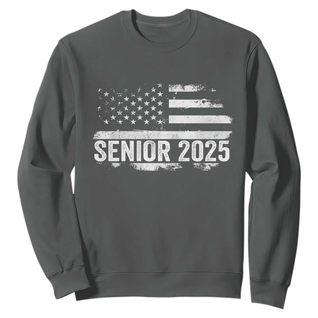 Senior 2025 Graduation Sweatshirt Class Of 2025 Vintage American Flag TS11 Dark Heather Print Your Wear