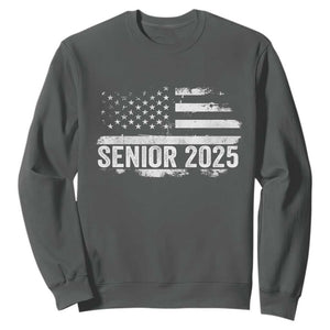 Senior 2025 Graduation Sweatshirt Class Of 2025 Vintage American Flag TS11 Dark Heather Print Your Wear