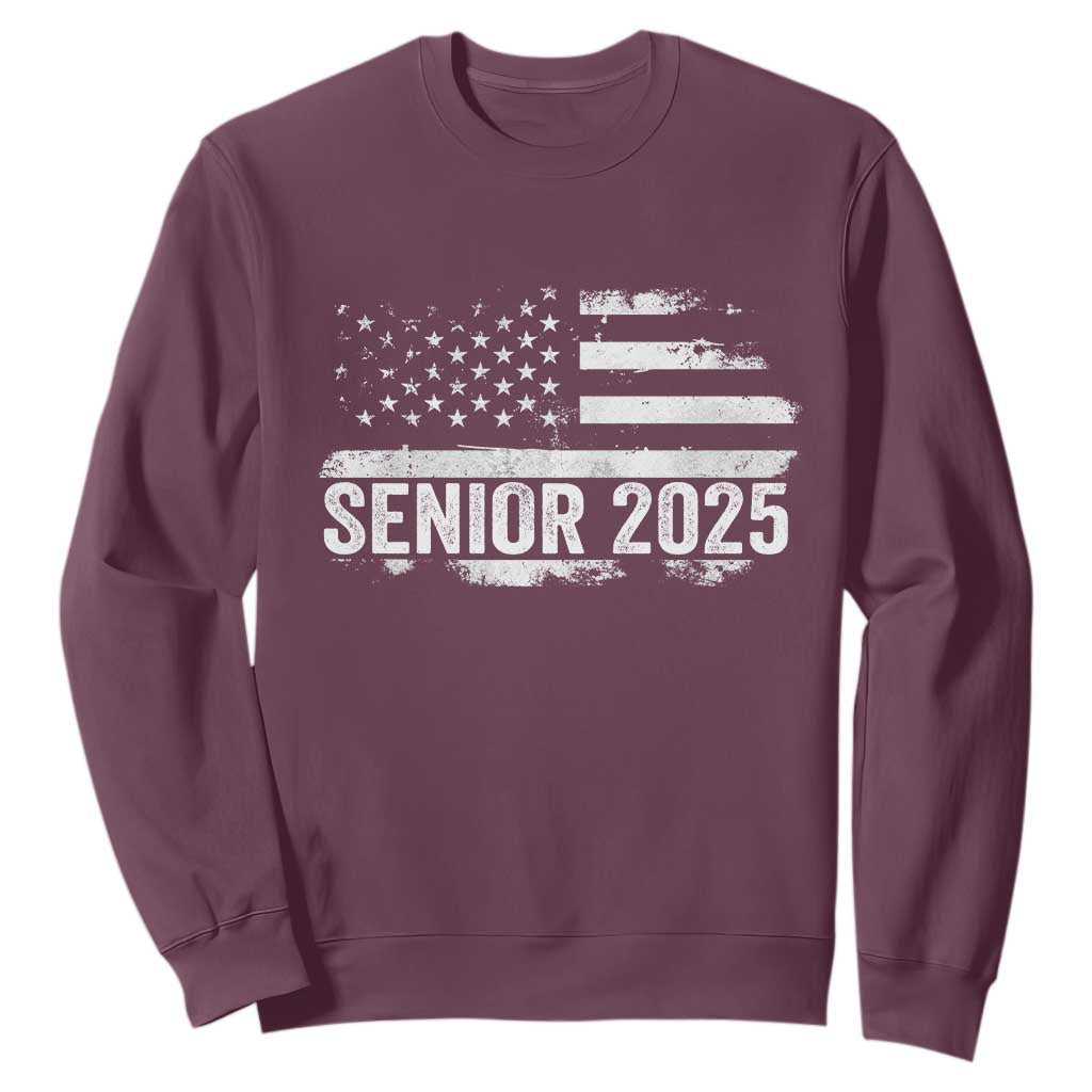 Senior 2025 Graduation Sweatshirt Class Of 2025 Vintage American Flag TS11 Maroon Print Your Wear