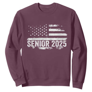 Senior 2025 Graduation Sweatshirt Class Of 2025 Vintage American Flag TS11 Maroon Print Your Wear