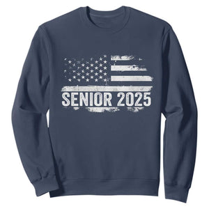 Senior 2025 Graduation Sweatshirt Class Of 2025 Vintage American Flag TS11 Navy Print Your Wear