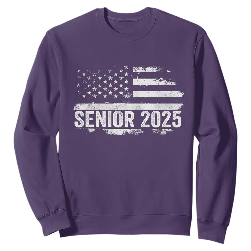 Senior 2025 Graduation Sweatshirt Class Of 2025 Vintage American Flag TS11 Purple Print Your Wear