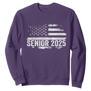 Senior 2025 Graduation Sweatshirt Class Of 2025 Vintage American Flag TS11 Purple Print Your Wear