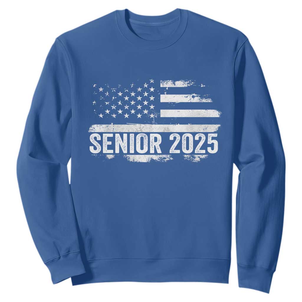 Senior 2025 Graduation Sweatshirt Class Of 2025 Vintage American Flag TS11 Royal Blue Print Your Wear