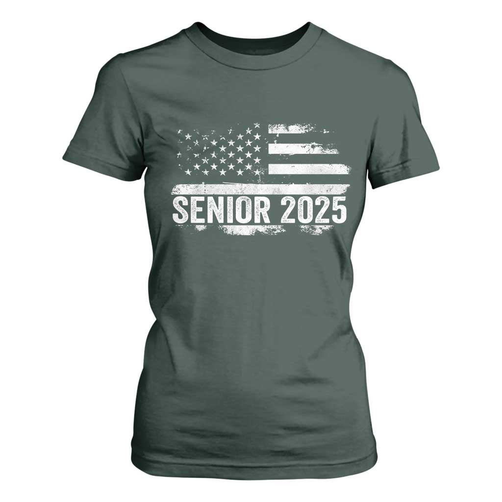 Senior 2025 Graduation T Shirt For Women Class Of 2025 Vintage American Flag TS11 Dark Forest Green Print Your Wear