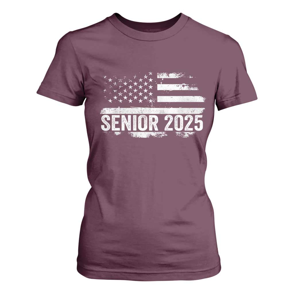 Senior 2025 Graduation T Shirt For Women Class Of 2025 Vintage American Flag TS11 Maroon Print Your Wear