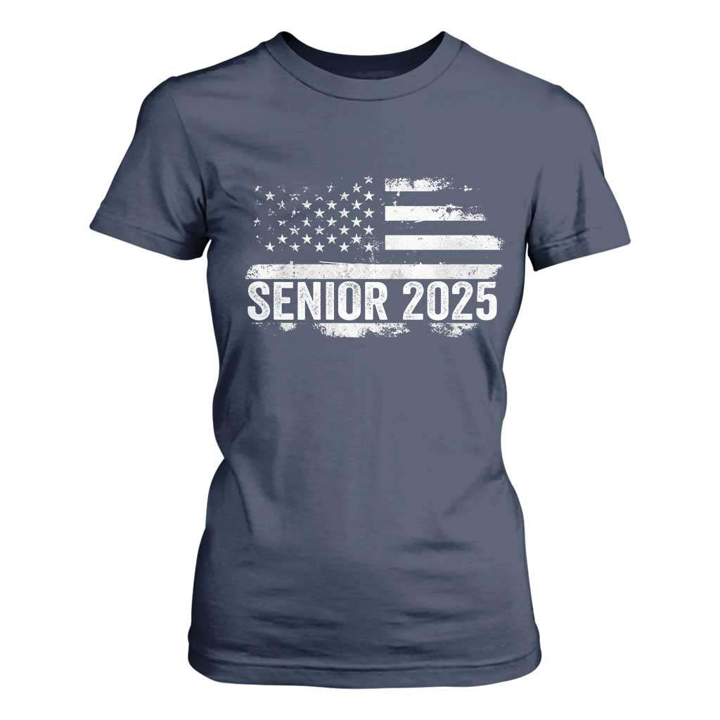 Senior 2025 Graduation T Shirt For Women Class Of 2025 Vintage American Flag TS11 Navy Print Your Wear