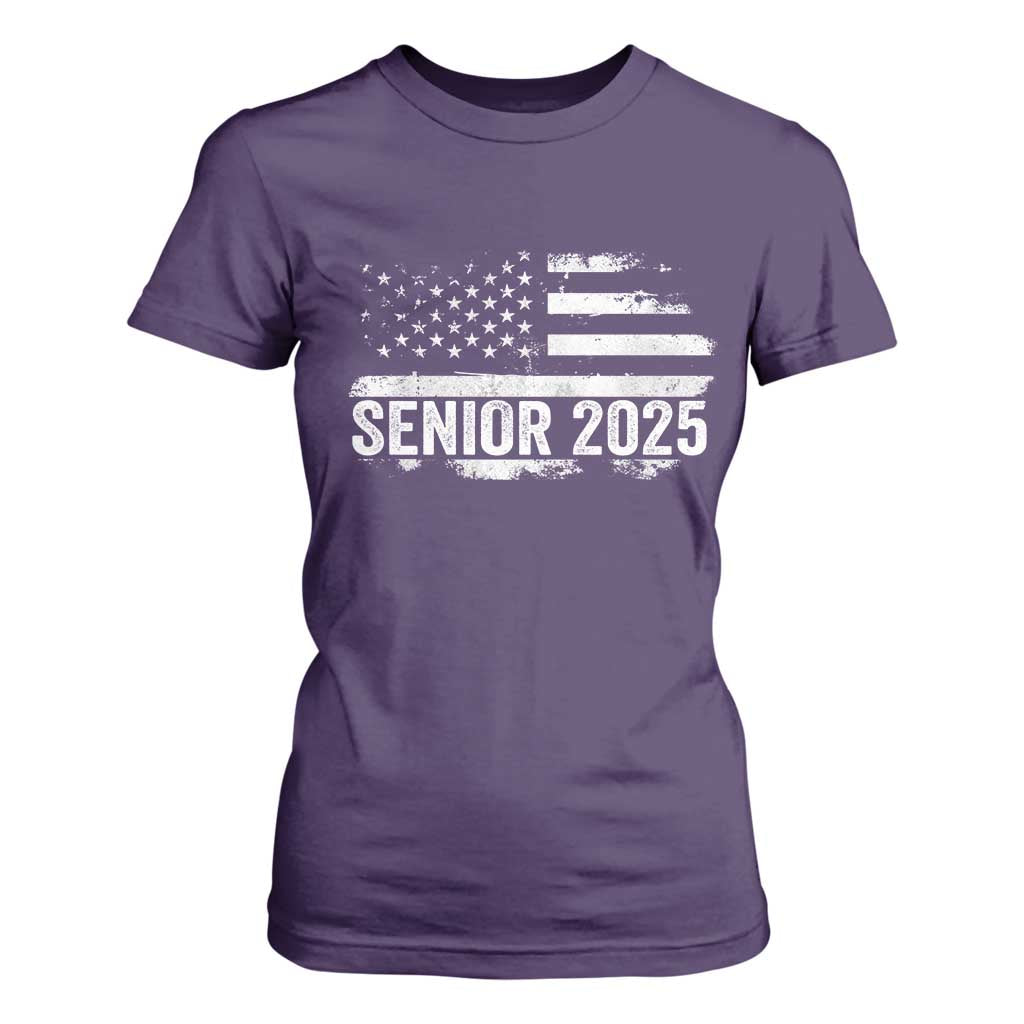 Senior 2025 Graduation T Shirt For Women Class Of 2025 Vintage American Flag TS11 Purple Print Your Wear