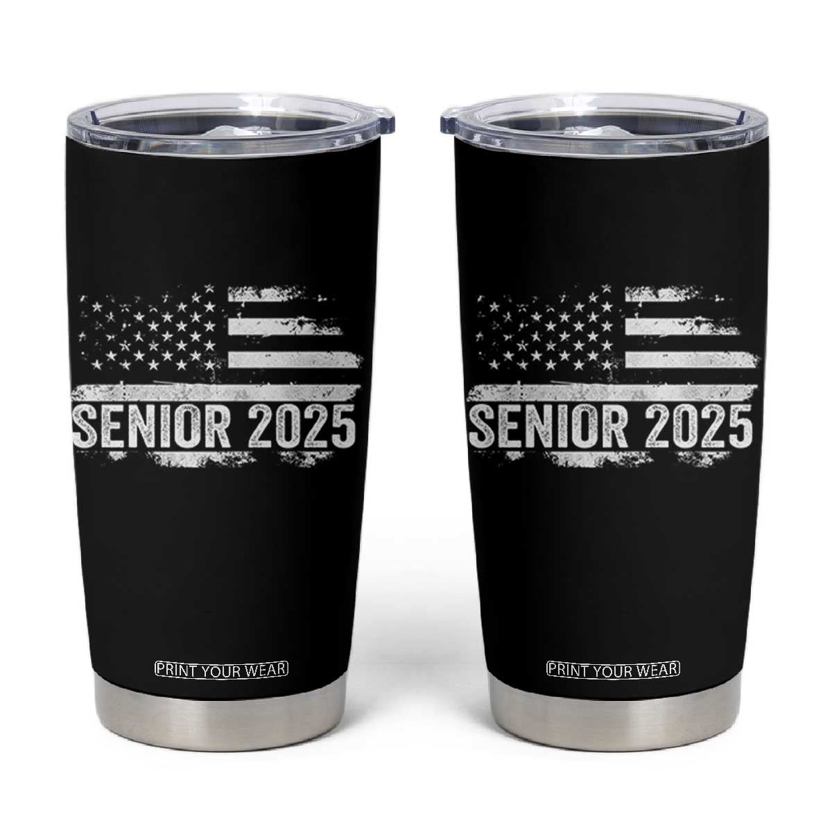Senior 2025 Graduation Tumbler Cup Class Of 2025 Vintage American Flag TS11 Black Print Your Wear