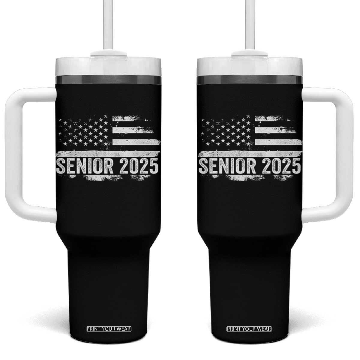 Senior 2025 Graduation Tumbler With Handle Class Of 2025 Vintage American Flag TS11 One Size: 40 oz Black Print Your Wear