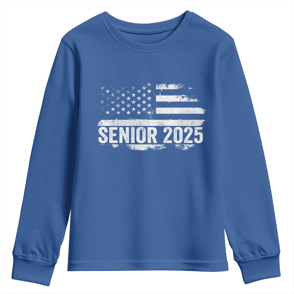 Senior 2025 Graduation Youth Sweatshirt Class Of 2025 Vintage American Flag TS11 Royal Blue Print Your Wear