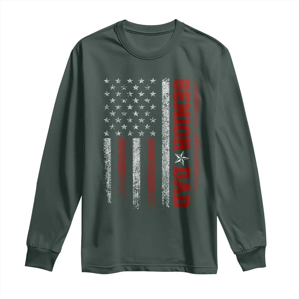 Senior Dad Long Sleeve Shirt Graduate Proud Dad Class of 2025 Vintage American Flag TS11 Dark Forest Green Print Your Wear