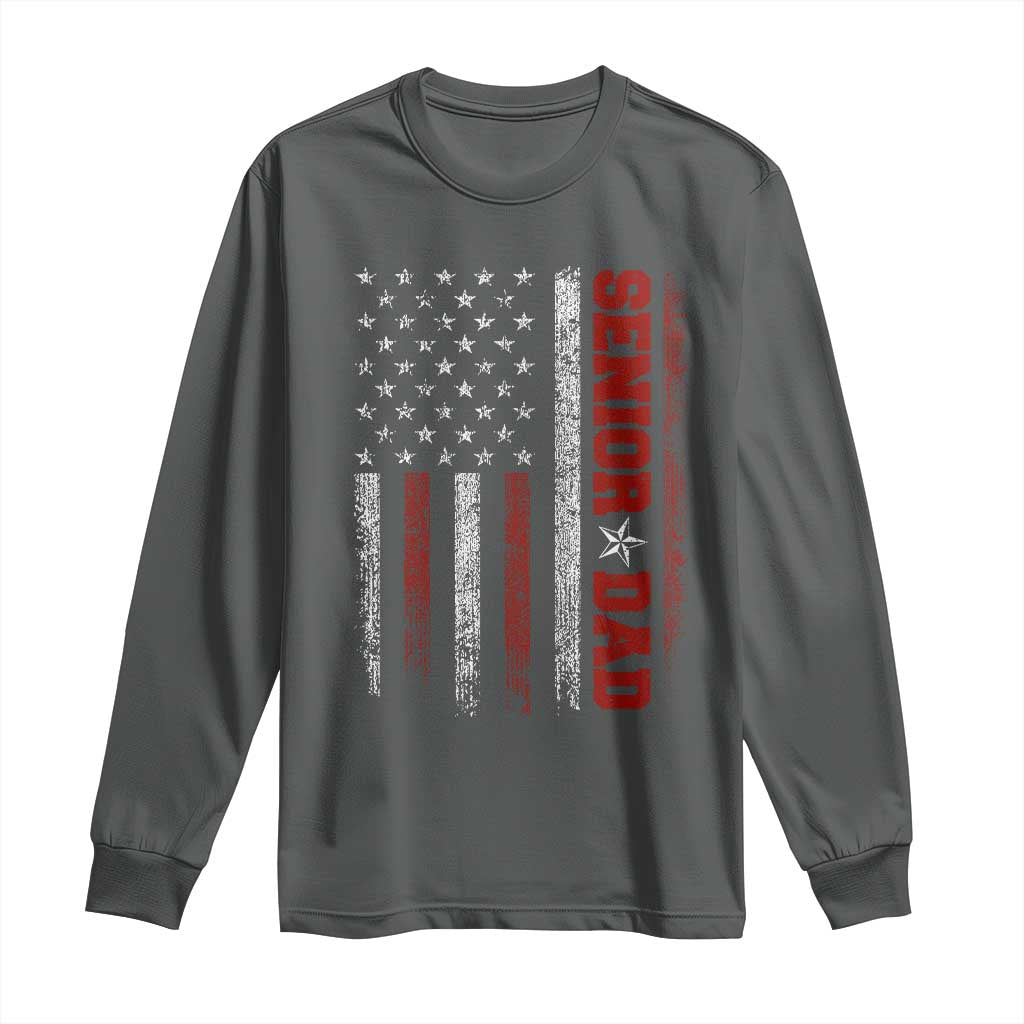 Senior Dad Long Sleeve Shirt Graduate Proud Dad Class of 2025 Vintage American Flag TS11 Dark Heather Print Your Wear