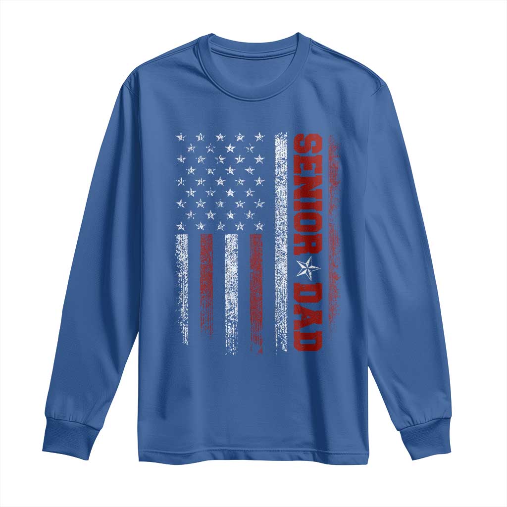 Senior Dad Long Sleeve Shirt Graduate Proud Dad Class of 2025 Vintage American Flag TS11 Royal Blue Print Your Wear