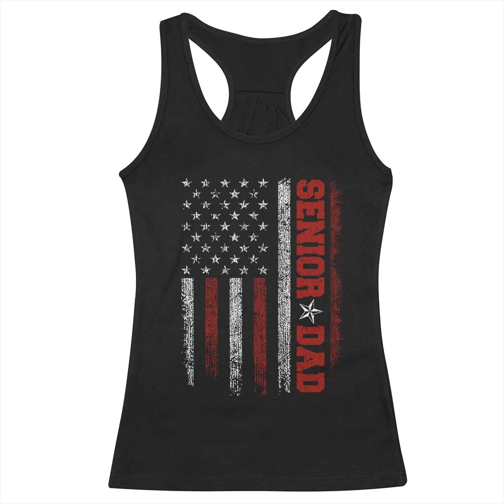 Senior Dad Racerback Tank Top Graduate Proud Dad Class of 2025 Vintage American Flag TS11 Black Print Your Wear