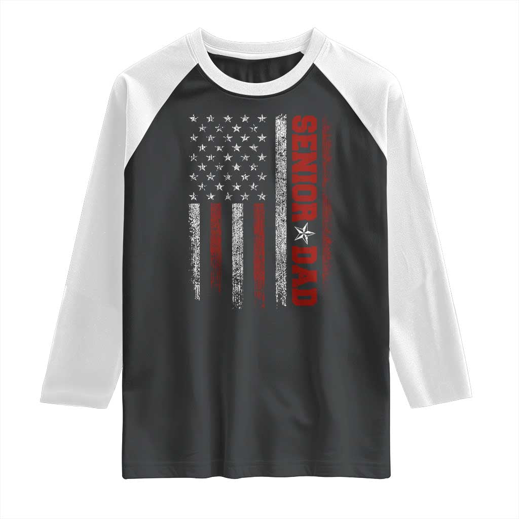 Senior Dad Raglan Shirt Graduate Proud Dad Class of 2025 Vintage American Flag TS11 Black White Print Your Wear