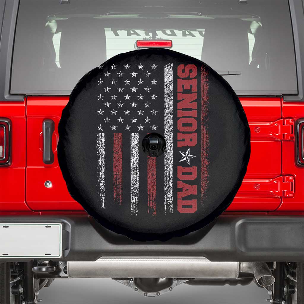 Senior Dad Spare Tire Cover Graduate Proud Dad Class of 2025 Vintage American Flag TS11 Black Print Your Wear