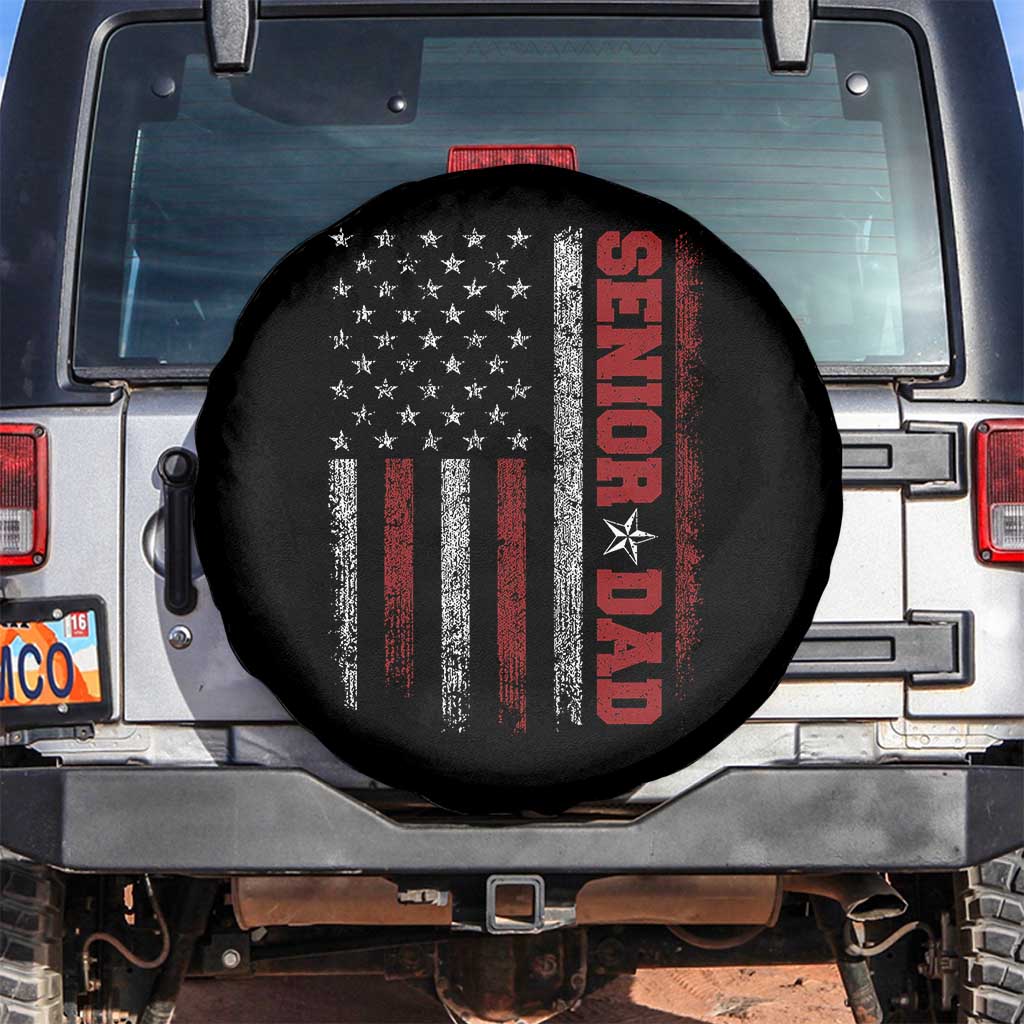 Senior Dad Spare Tire Cover Graduate Proud Dad Class of 2025 Vintage American Flag TS11 No hole Black Print Your Wear