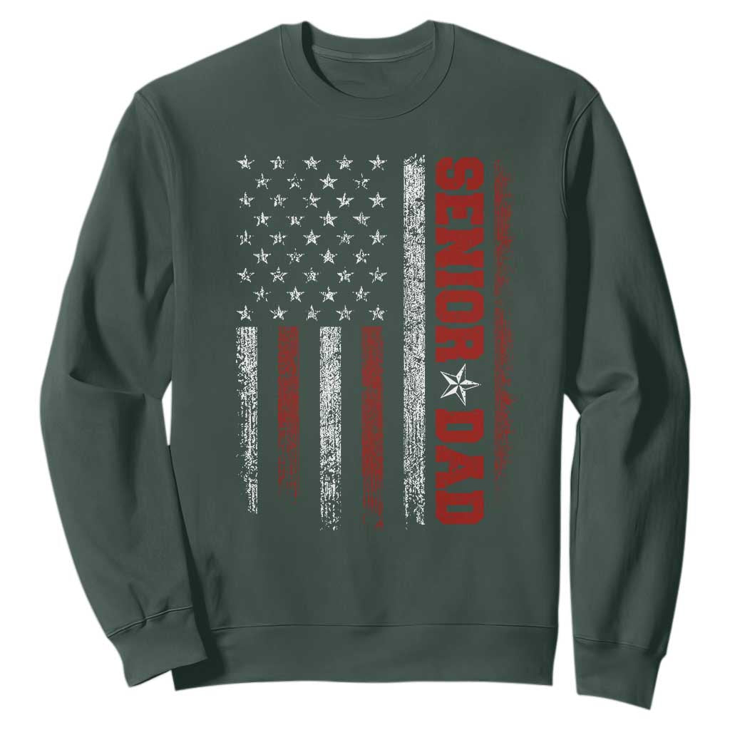 Senior Dad Sweatshirt Graduate Proud Dad Class of 2025 Vintage American Flag TS11 Dark Forest Green Print Your Wear