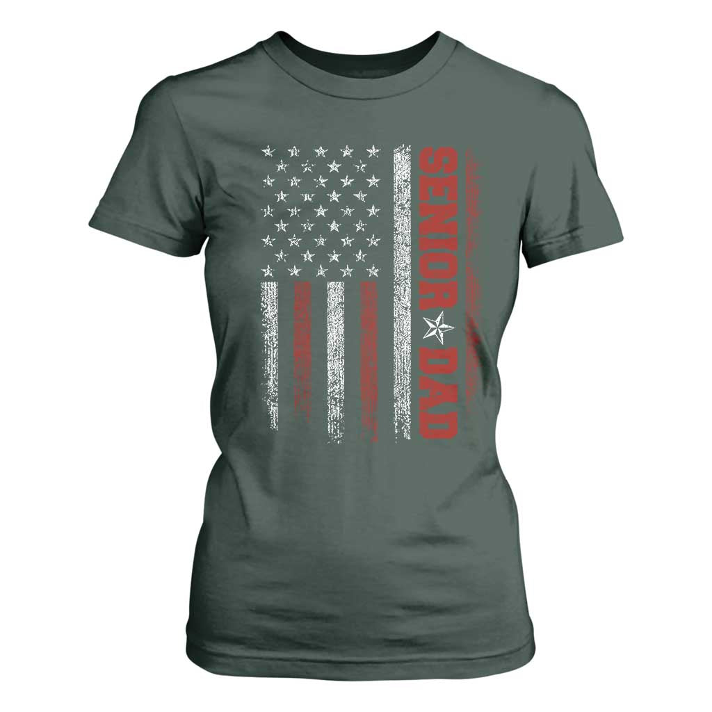 Senior Dad T Shirt For Women Graduate Proud Dad Class of 2025 Vintage American Flag TS11 Dark Forest Green Print Your Wear