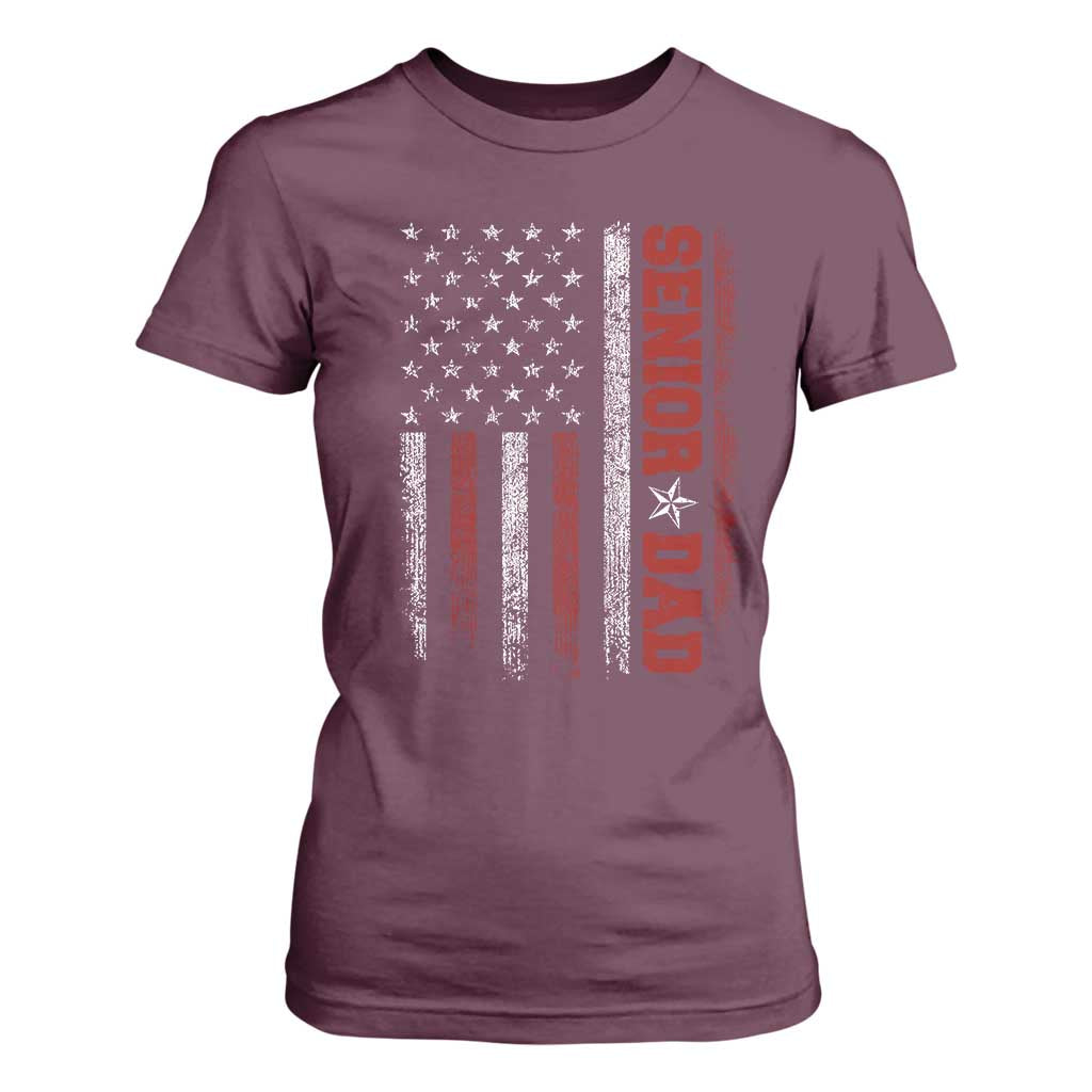 Senior Dad T Shirt For Women Graduate Proud Dad Class of 2025 Vintage American Flag TS11 Maroon Print Your Wear