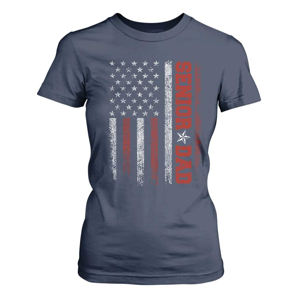 Senior Dad T Shirt For Women Graduate Proud Dad Class of 2025 Vintage American Flag TS11 Navy Print Your Wear