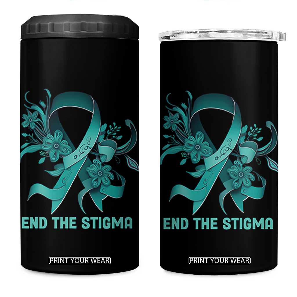 Sexual Assault Awareness 4 in 1 Can Cooler Tumbler End The Stigma Teal Floral Ribbon TS02 One Size: 16 oz Black Print Your Wear