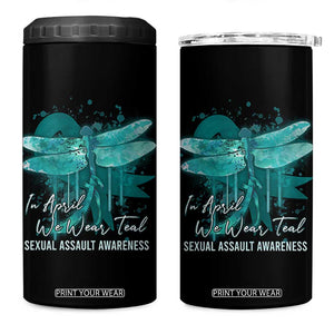 Sexual Assault Awareness 4 in 1 Can Cooler Tumbler In April We Wear Teal Ribbon Butterfly TS02 One Size: 16 oz Black Print Your Wear