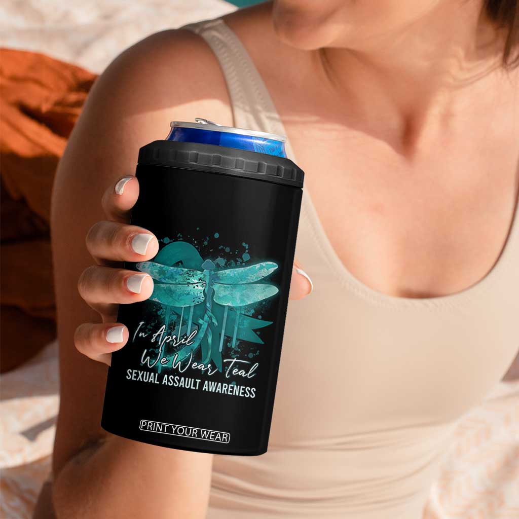 Sexual Assault Awareness 4 in 1 Can Cooler Tumbler In April We Wear Teal Ribbon Butterfly TS02 Print Your Wear