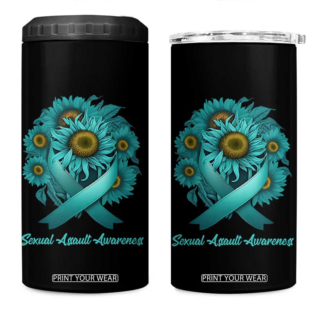 Sexual Assault Awareness 4 in 1 Can Cooler Tumbler Teal Ribbon Sunflowers Support TS02 One Size: 16 oz Black Print Your Wear